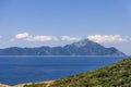 Slhouette of Mount Athos and the peninsula of the same name protruded into the Aegean Sea.ÃÂ Chalkidiki, Greece